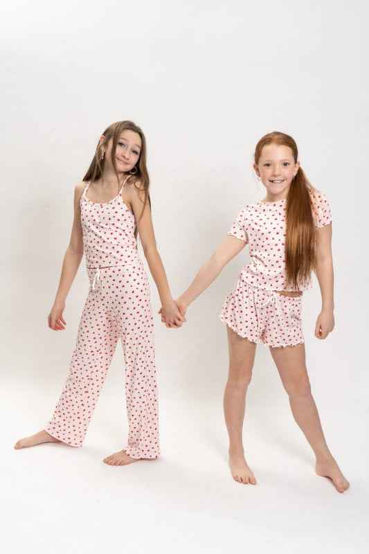 Girls Strawberry Print Short Sleeve Top and Shorts Set