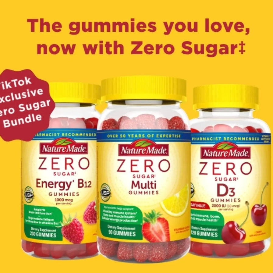 Nature Made Zero Sugar Adult Vitamin Bundle: Multi, B12 & D3 (3-Pack) AA LLC