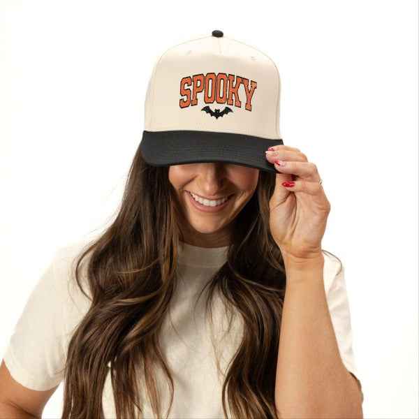 Varsity Spooky Bat Distressed Canvas Trucker Hat
