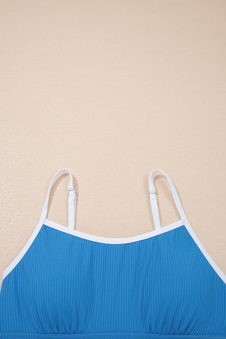 Dusk Blue Color Block Edge Ribbed Pocketed Lined Swim Dress Dear-Lover Dropshipping