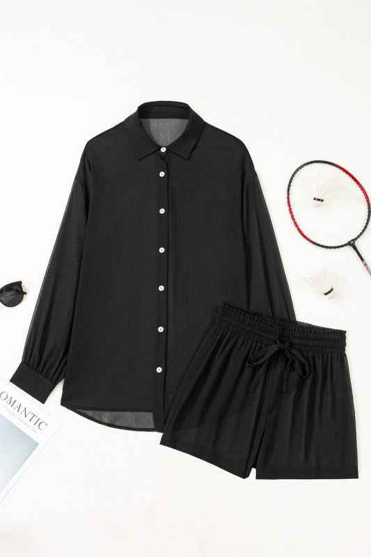 Sheer Shirt and Shorts Swim Cover-Up Set