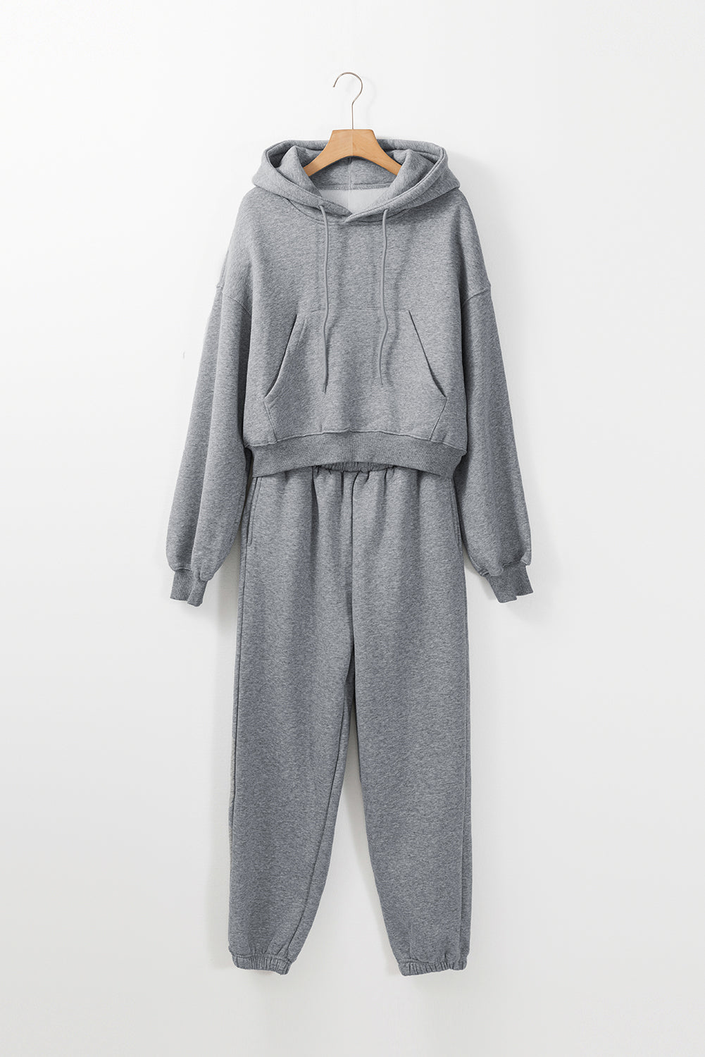 Gray Solid Drop Shoulder Hoodie and Joggers Activewear Set Dear-Lover Dropshipping