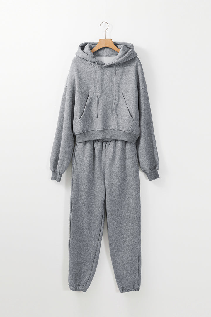 Gray Solid Drop Shoulder Hoodie and Joggers Activewear Set Dear-Lover Dropshipping