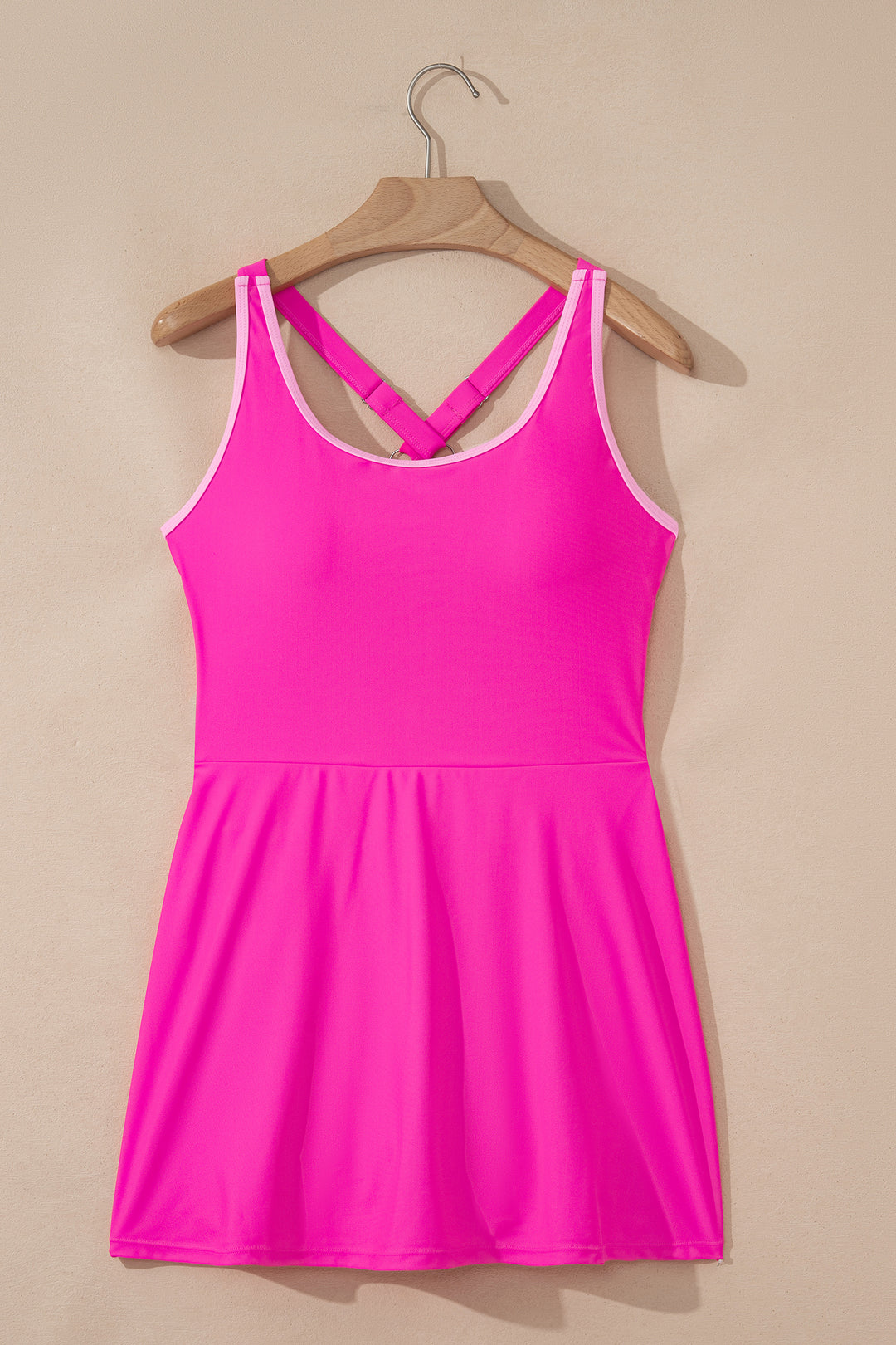 Rose Red Contrast Trim Neckline Active Shorts Attached One Piece Swim Dress Dear-Lover Dropshipping