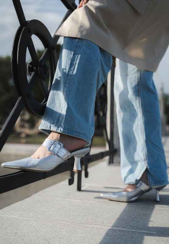 Bismi Large Buckle Kitten Heel Mules