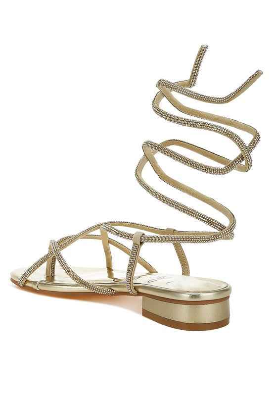 Babbity Rhinestone Embellished Lace-Up Sandals