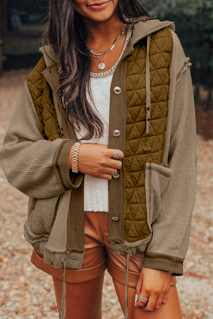 Jungle Green Quilted Textured Patchwork Loose Fit Hooded Jacket Dear-Lover Dropshipping