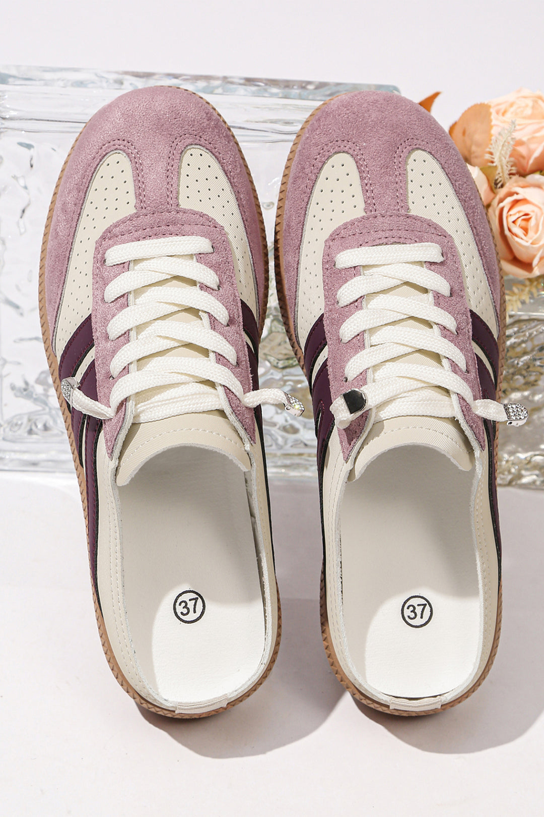 Pink Eyelet PU Leather Patchwork Color Pop Sneakers Dear-Lover Dropshipping