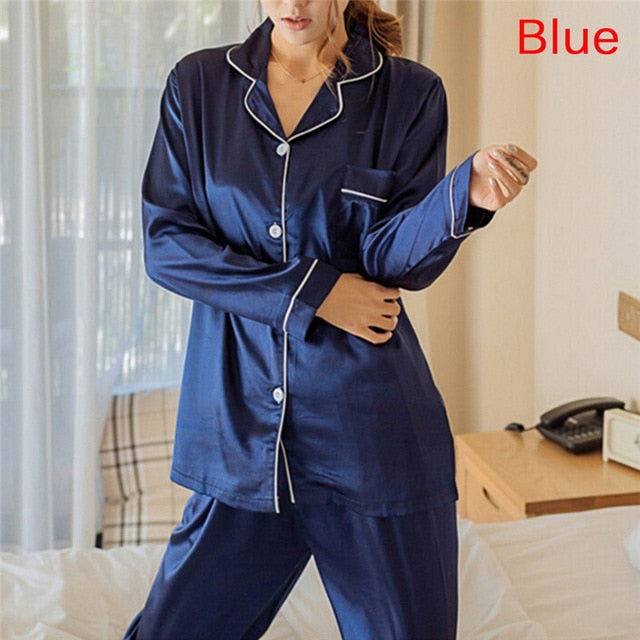 2 Piece Set Loungewear Womens Silk Satin Pajamas Pyjamas Set Long Sleeve Sleepwear Pijama Pajamas Suit Female Sleep eprolo