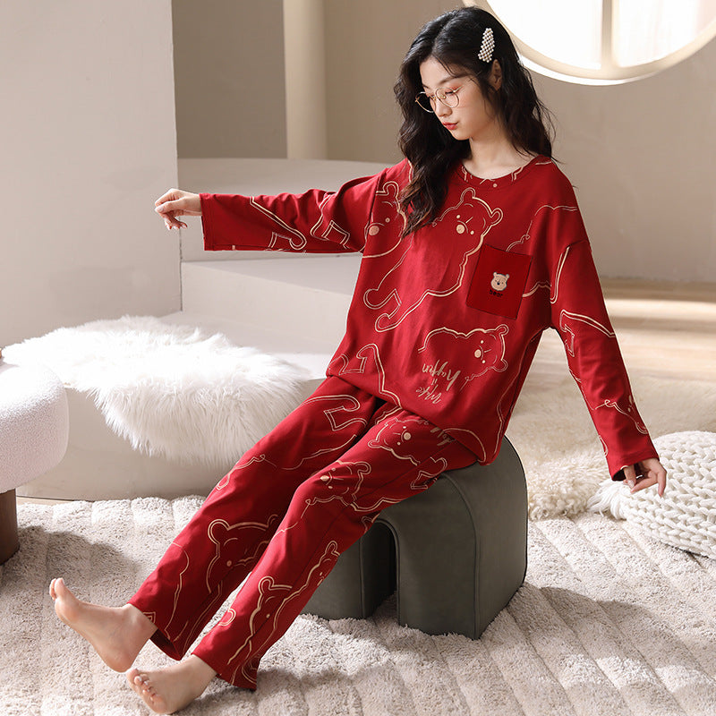 Red couple pajamas long sleeved card home clothes eprolo