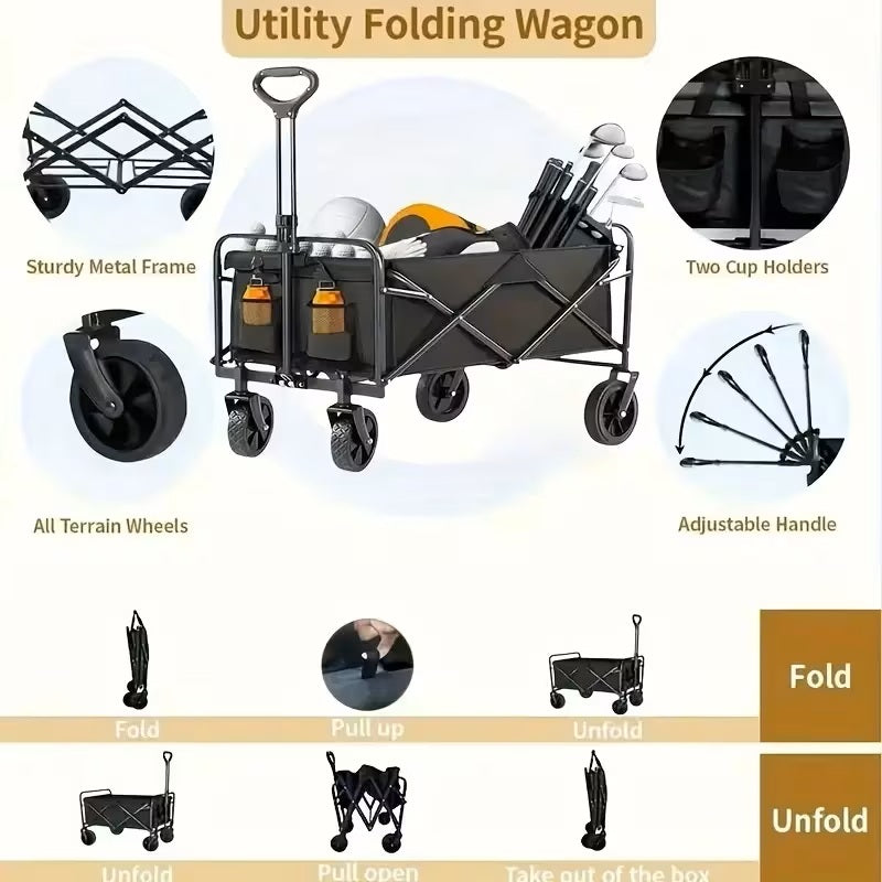 Foldable Utility Wagon - Heavy-Duty All-Terrain Cart (780 Lb) BSDSB