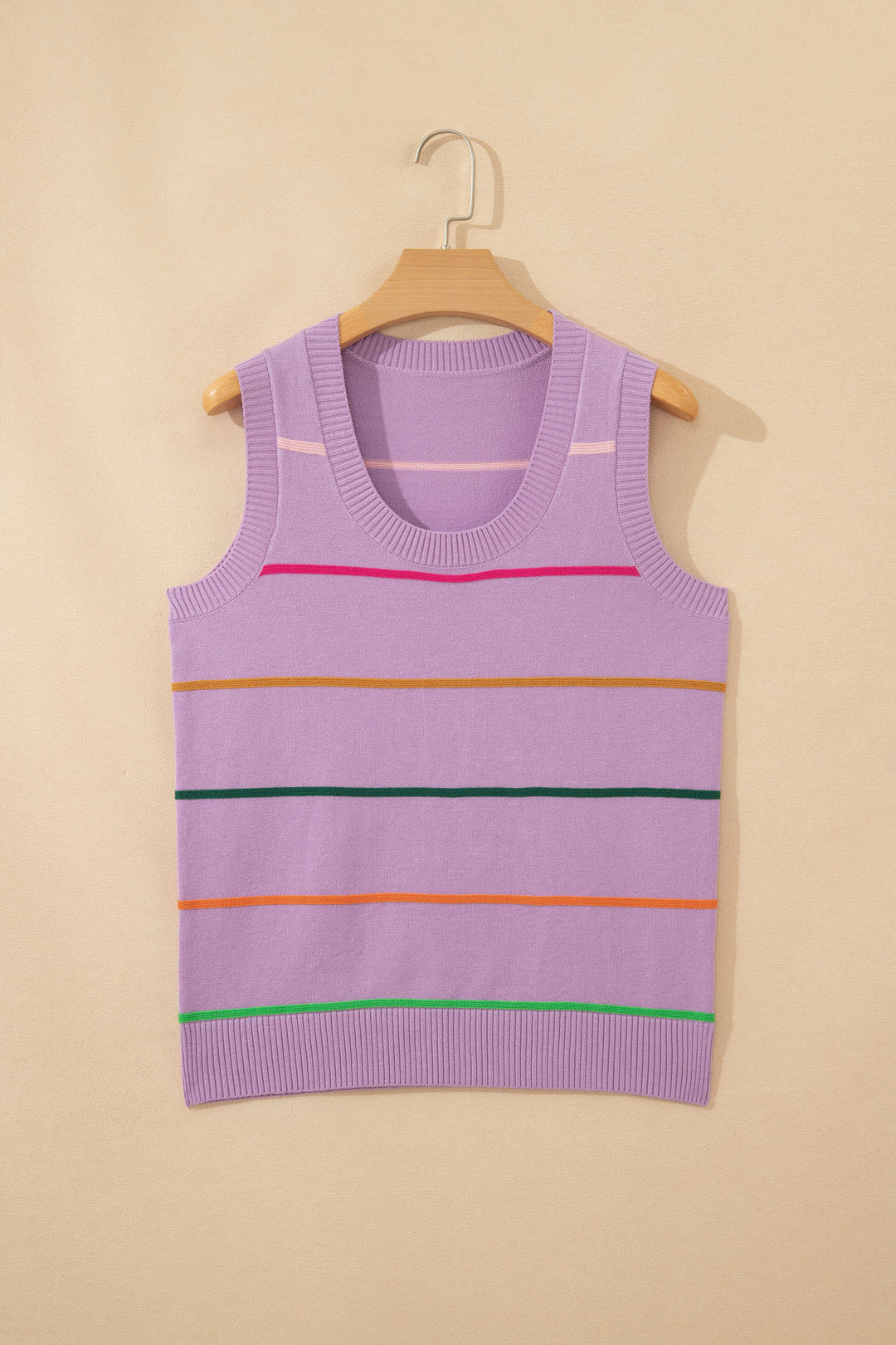 Sky Blue Stripe Round Neck Knitted Sweater Tank Dear-Lover Dropshipping