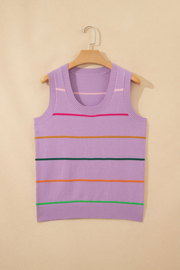 Sky Blue Stripe Round Neck Knitted Sweater Tank Dear-Lover Dropshipping