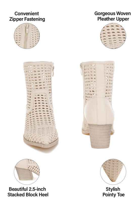 Artisole Woven Pleather Block Heel Boots
