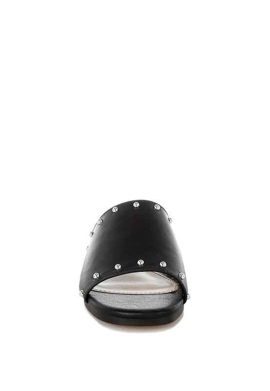 Renaldi Genuine Leather Studded Slip-On Flats
