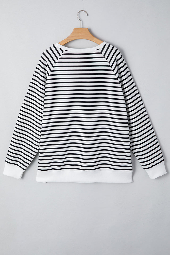 Black Stripe Raglan Sleeve Side Slits Loose Sweatshirt Dear-Lover Dropshipping