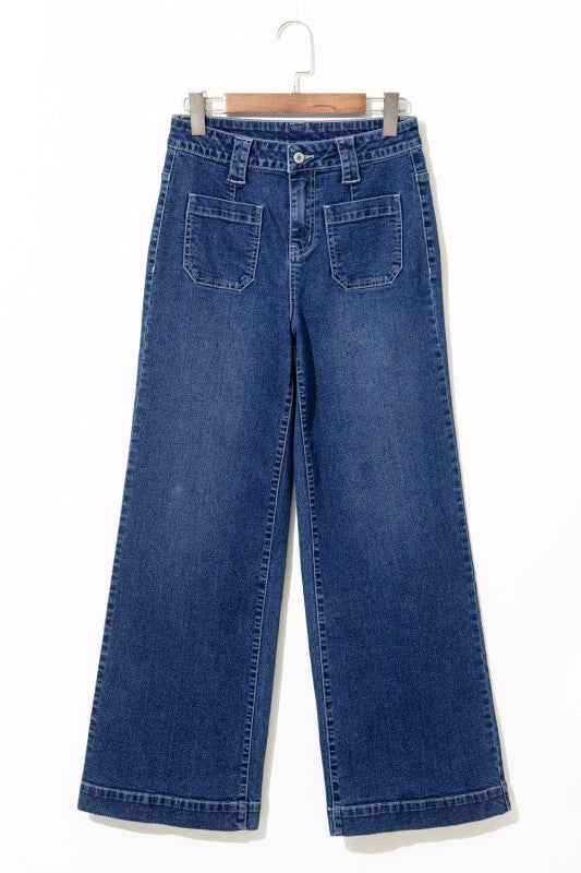 Denim Patch Pocket Wide Leg Jeans
