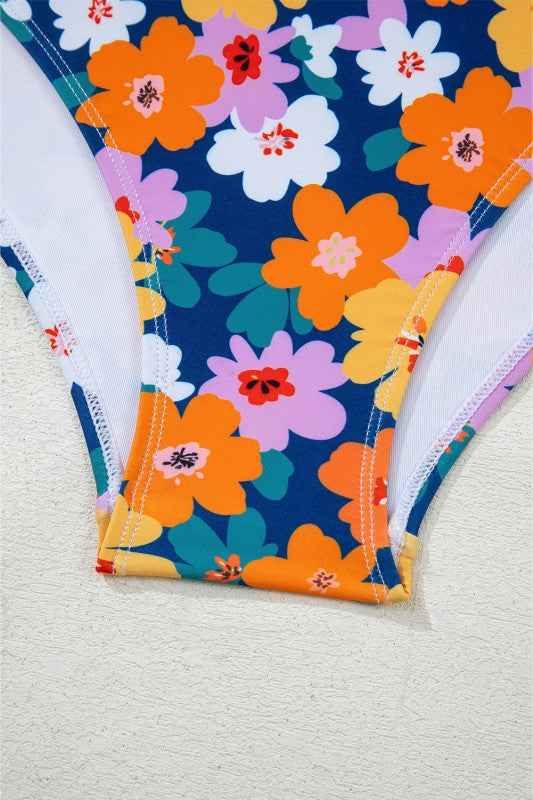 Floral Racerback Cutout High Waist Bikini Set