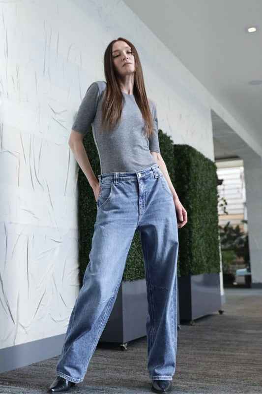 Sloane Adjustable Strap Waistband Barrel Jeans