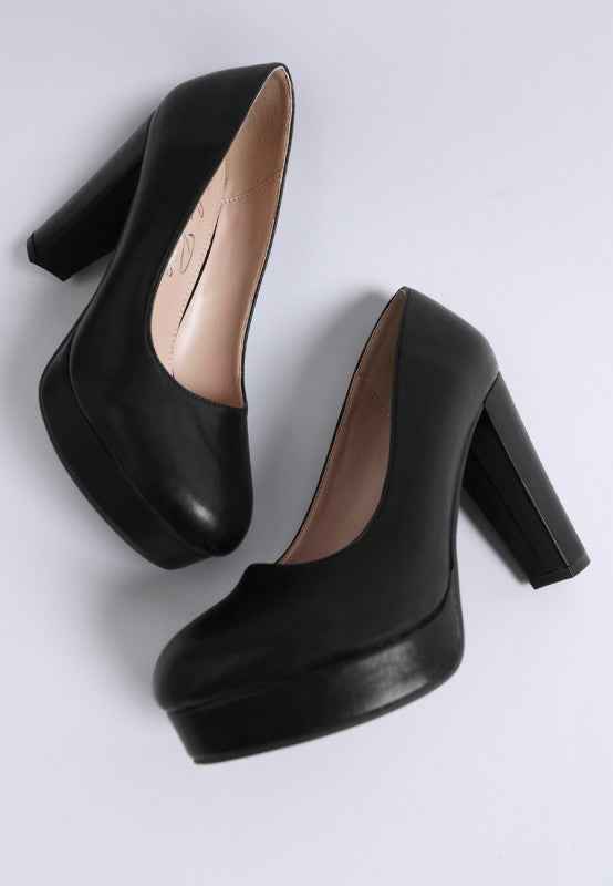 Damsor Faux Leather Block Heel Pumps