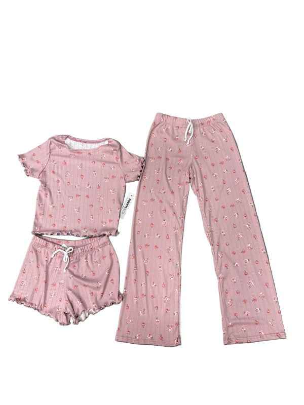 Girls Printed Lounge 3 Pc Short Sleeve Top Pants a