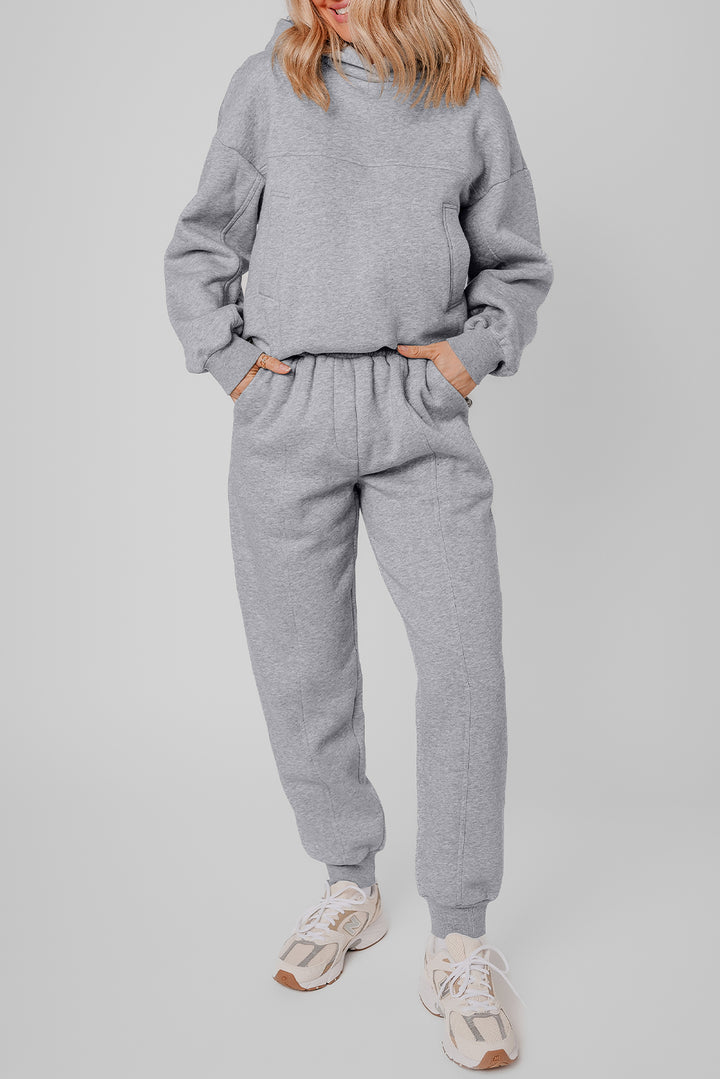 Gray Solid Exposed Seams Hoodie and Joggers Activewear Set Dear-Lover Dropshipping
