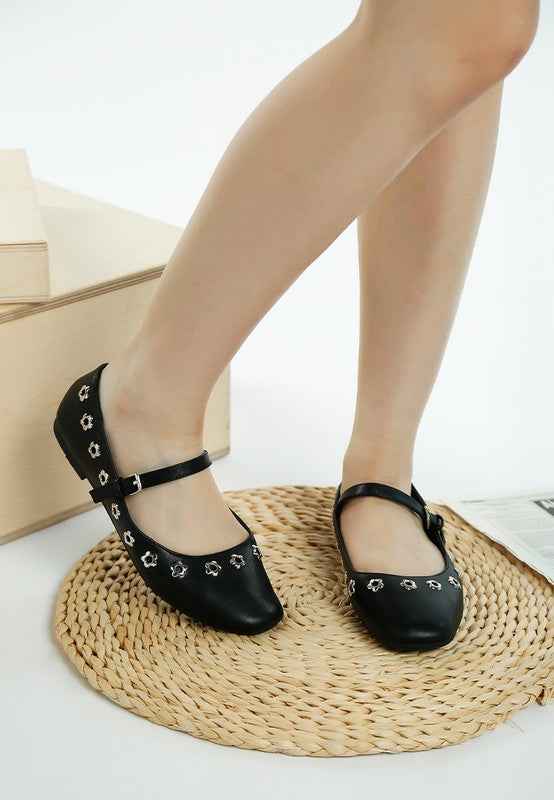 Tanzer Floral Eyelet Strapped Ballerinas