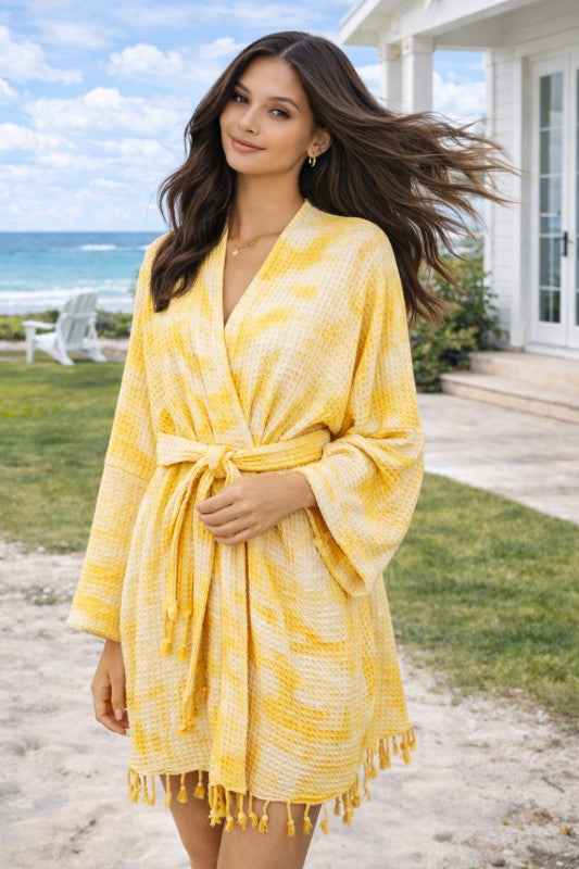 Unisex Cotton Waffle Robe, Honeycomb Weave Bath, B