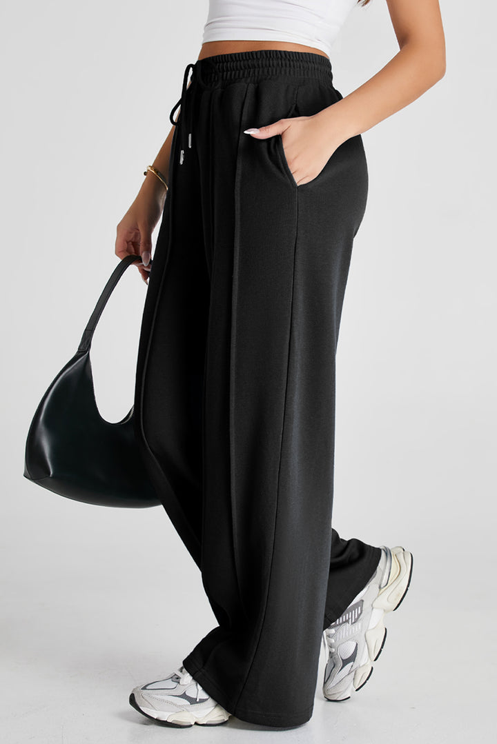 Gray Seamed Drawstring High Waist Wide Leg Sweatpants Dear-Lover Dropshipping