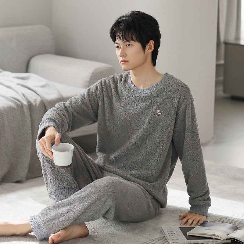 Winter pajamas men's pullover can be worn as outerwear home clothes