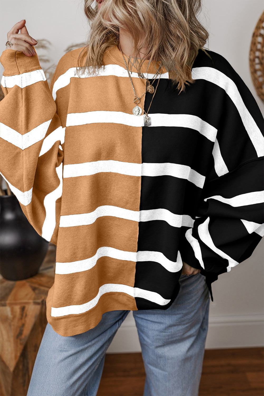 Light French Beige Colorblock Oversized Sweater Dear-Lover Dropshipping