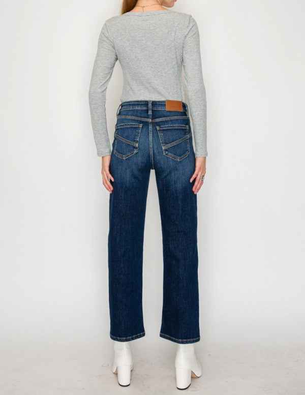 High Rise Ankle Straight Jeans - Western Detail De