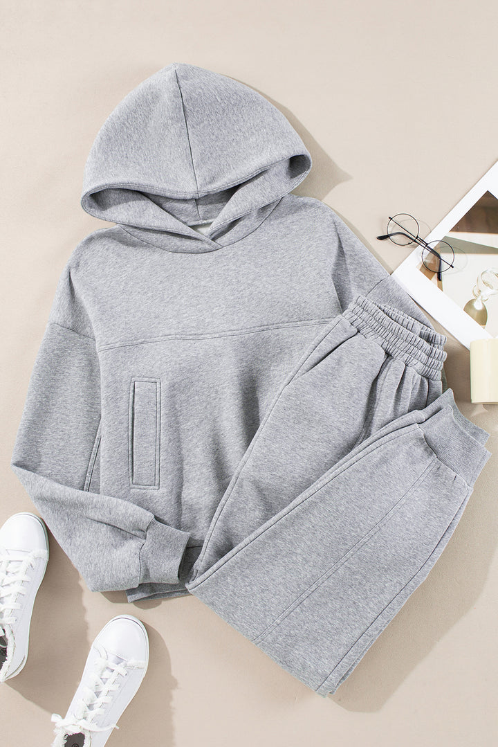 Gray Solid Exposed Seams Hoodie and Joggers Activewear Set Dear-Lover Dropshipping