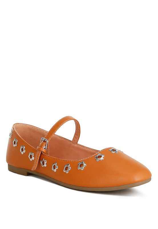 Tanzer Floral Eyelet Strapped Ballerinas