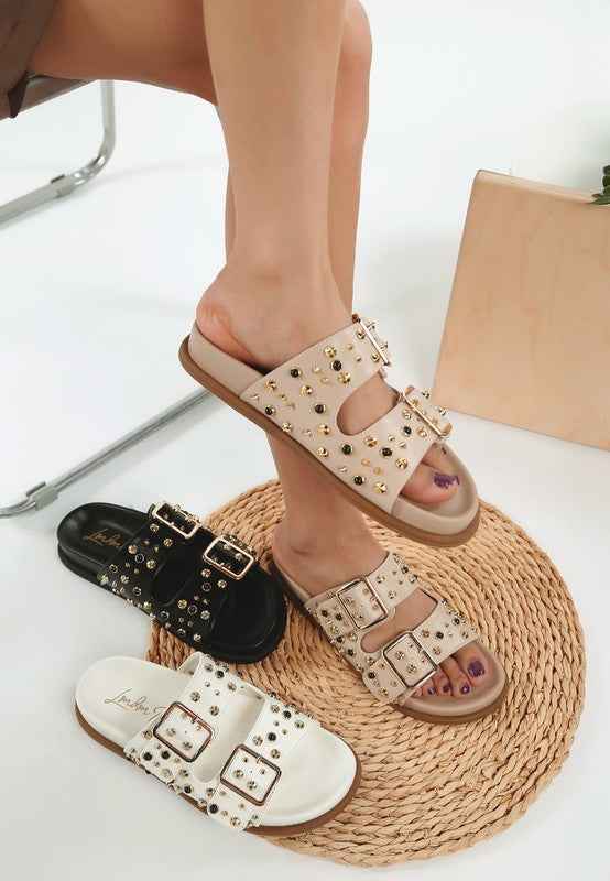 Jayata Metallic Stud Embellished Sliders