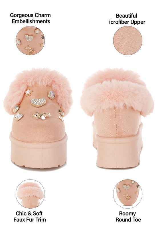 Zeta Charm Detail Slip On Snow Boots