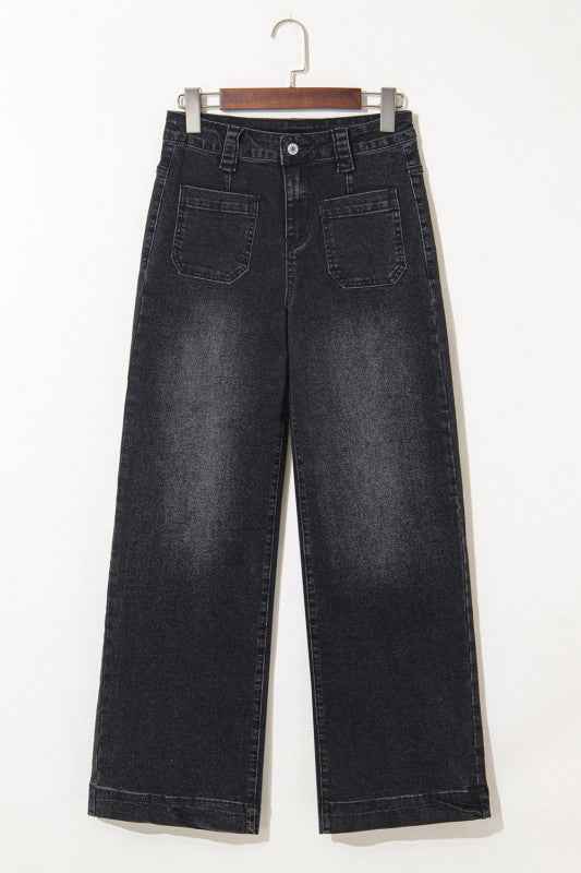 Denim Patch Pocket Wide Leg Jeans