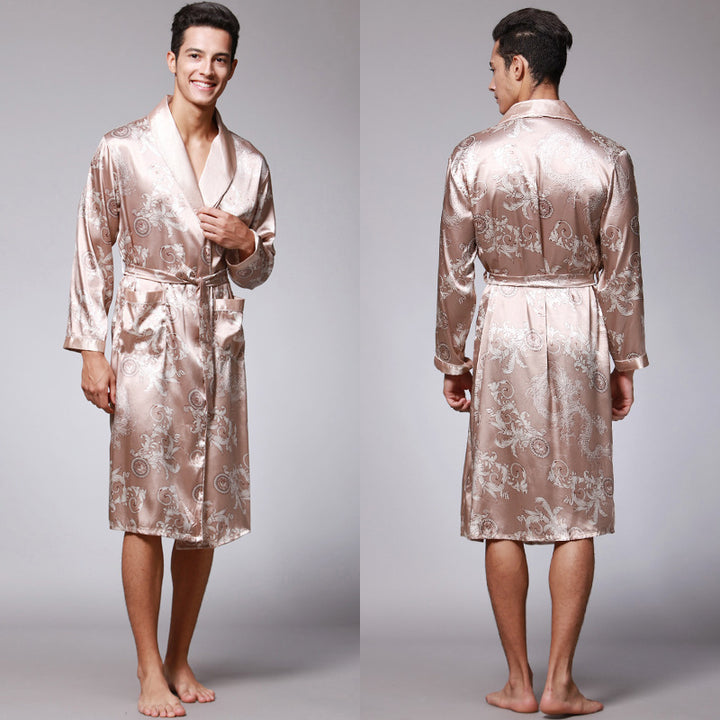 Nightgown Silk Ice Silk Men's Pajamas Men's Long Sleeve Nightgown Bathrobes Home Clothing eprolo