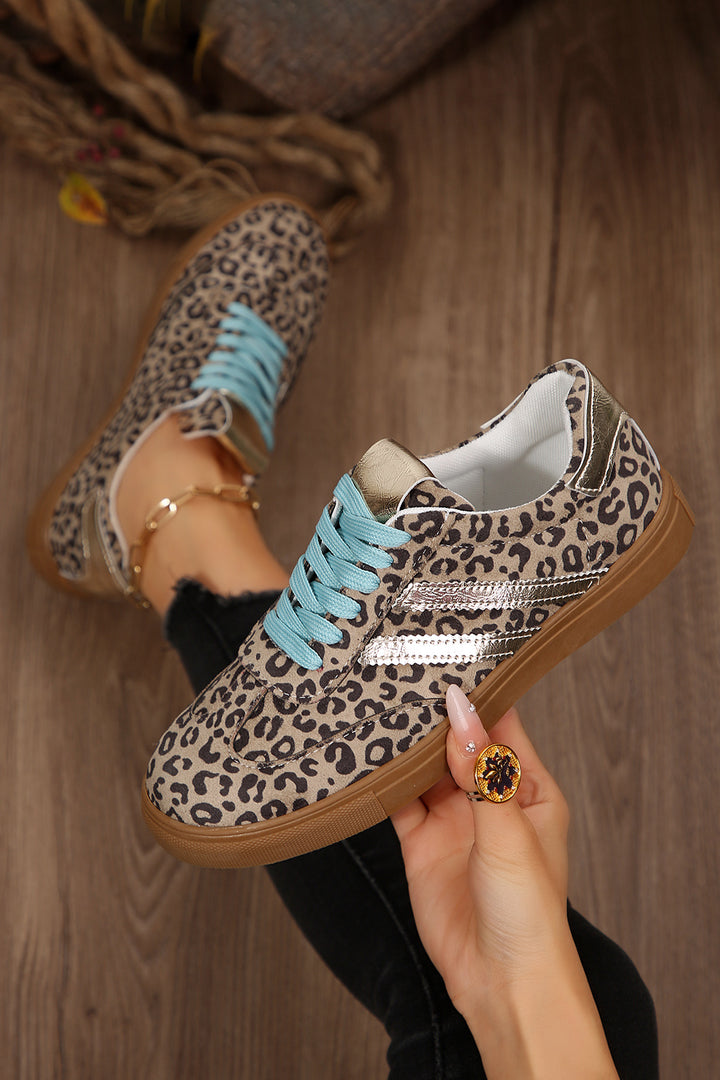 Coffee Faux Suede Leopard Print Sleek PU Leather Detail Lace Up Sneakers Dear-Lover Dropshipping