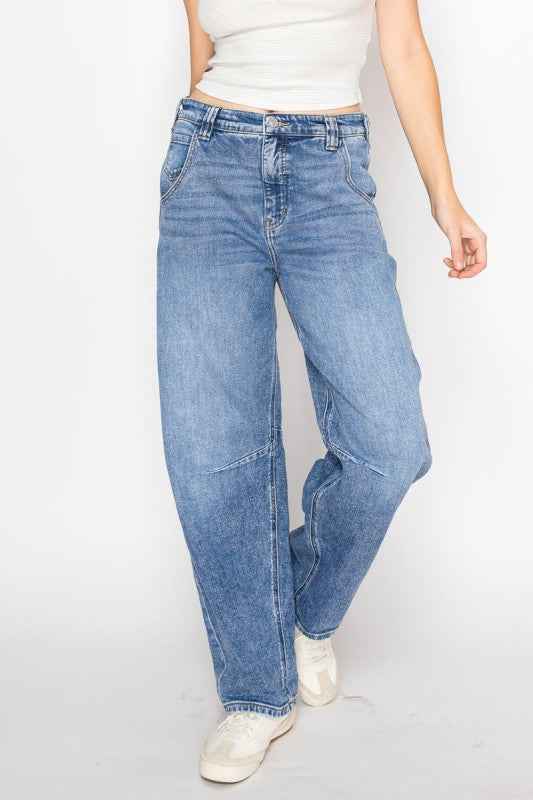 Sloane Adjustable Strap Waistband Barrel Jeans