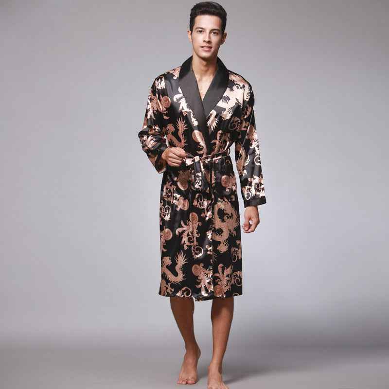 Nightgown Silk Ice Silk Men's Pajamas Men's Long Sleeve Nightgown Bathrobes Home Clothing eprolo