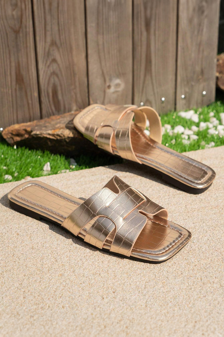 Metallic Crocodile Pattern Roman Style Flat Slippers Dear-Lover Dropshipping
