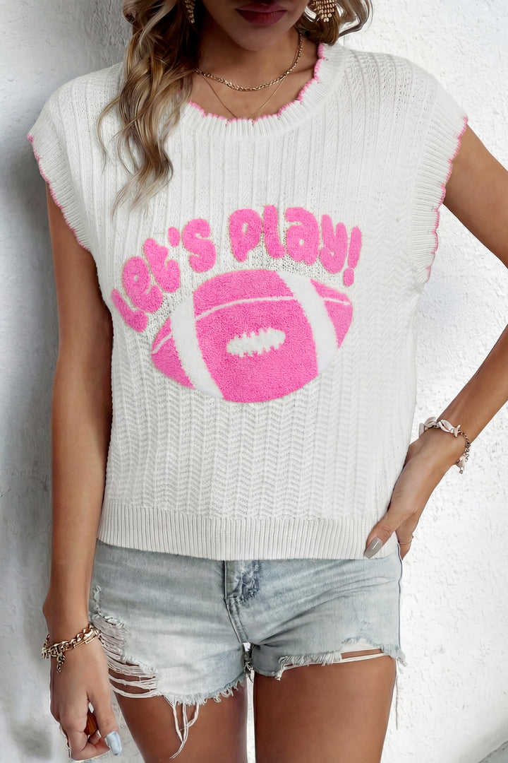 White Lets Play Rugby Pattern Textured Knit Casual Shift Sweater Vest Dear-Lover Dropshipping