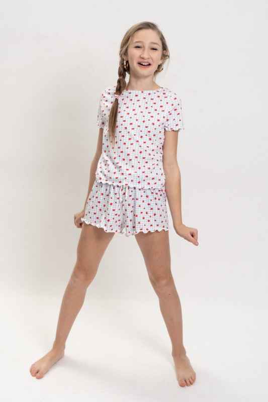 Girls Strawberry Print Short Sleeve Top and Shorts Set
