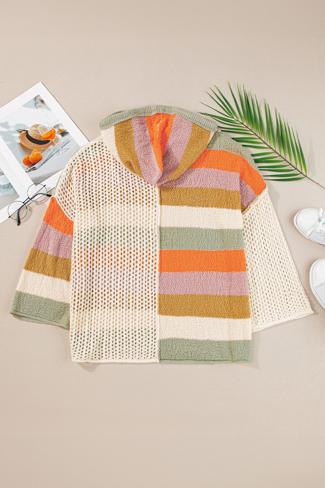 DEAR-LOVER Beige Oversized Colorblock V Neck Hooded Sweater Dear-Lover Dropshipping