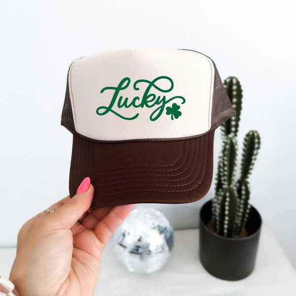 Cursive Lucky Clover Foam Trucker Hat