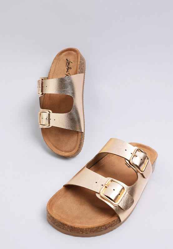 Parla Metallic Double Buckle Sandals