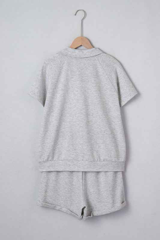 Collared V-Neck Tee & Drawstring Shorts Set