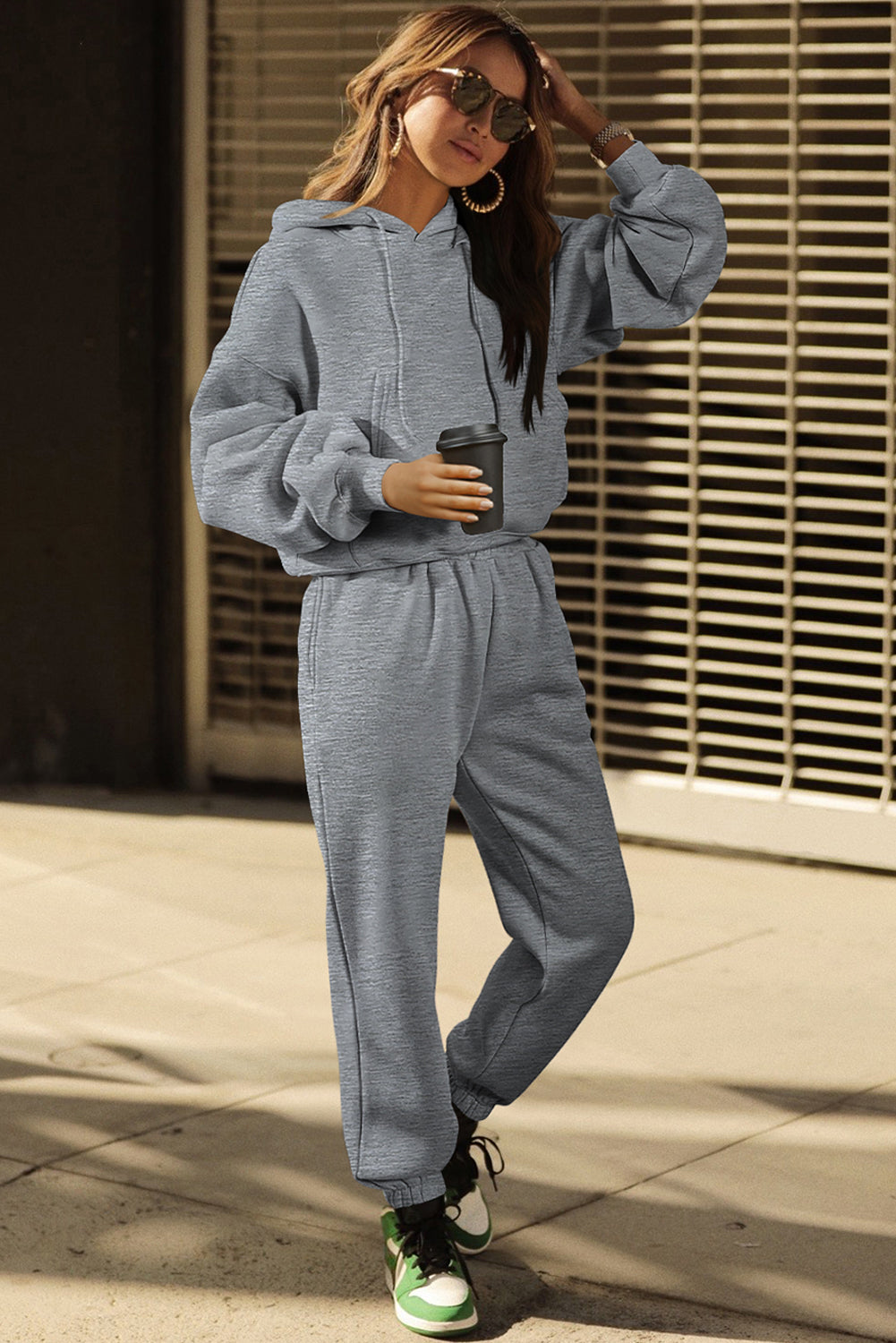 Gray Solid Drop Shoulder Hoodie and Joggers Activewear Set Dear-Lover Dropshipping