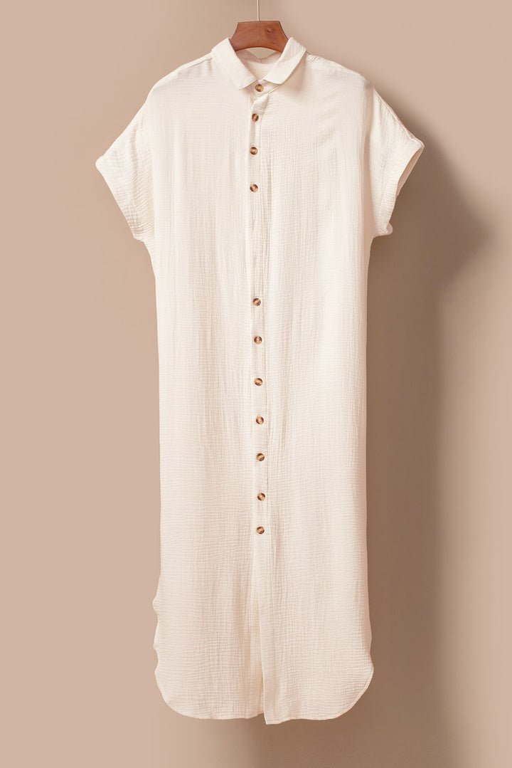 Apricot Crinkled Buttons Maxi Beach Dress with Slits Dear-Lover Dropshipping